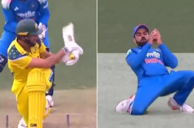 Video IND vs AUS: शॉर्ट ने गोली की रफ्तार से मारा शॉट, बीच में आ गए विराट कोहली, पीछे गिरते हुए लपका कैच