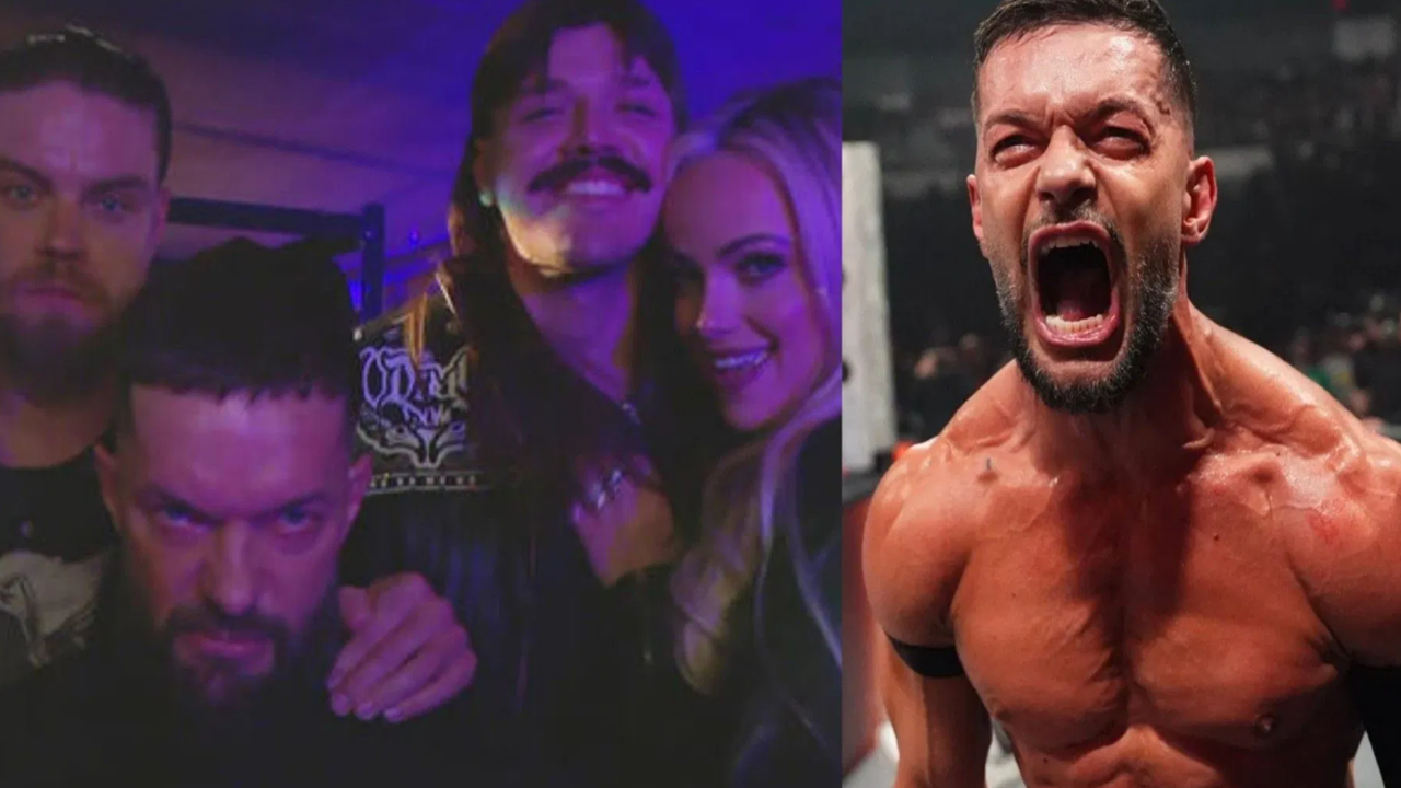 Finn Bálor reacting after WWE released new footage of The Judgment Day storyline.
